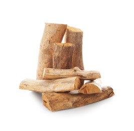 Photo of Pile of cut firewood isolated on white
