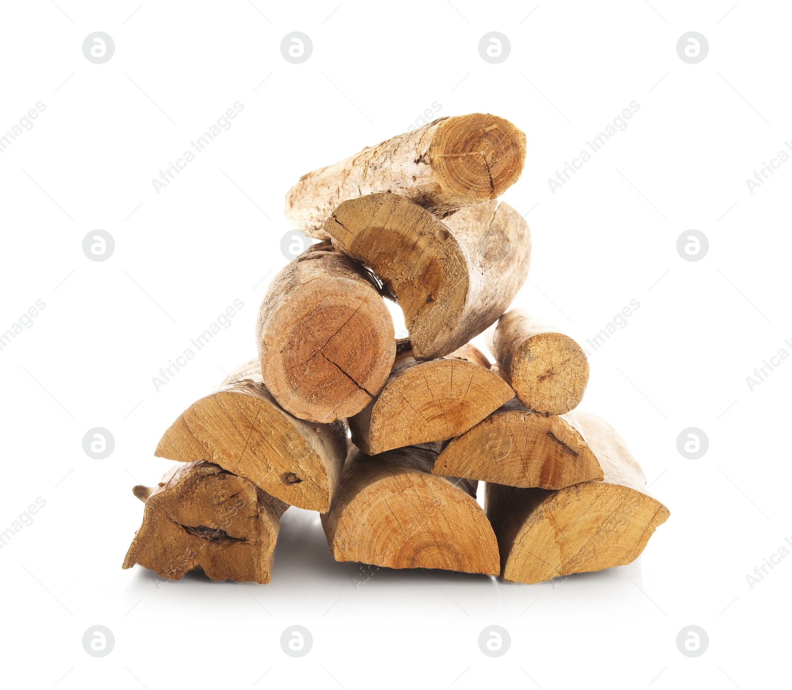 Photo of Pile of cut firewood isolated on white