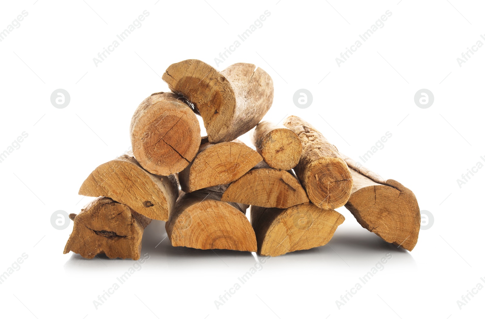 Photo of Pile of cut firewood isolated on white