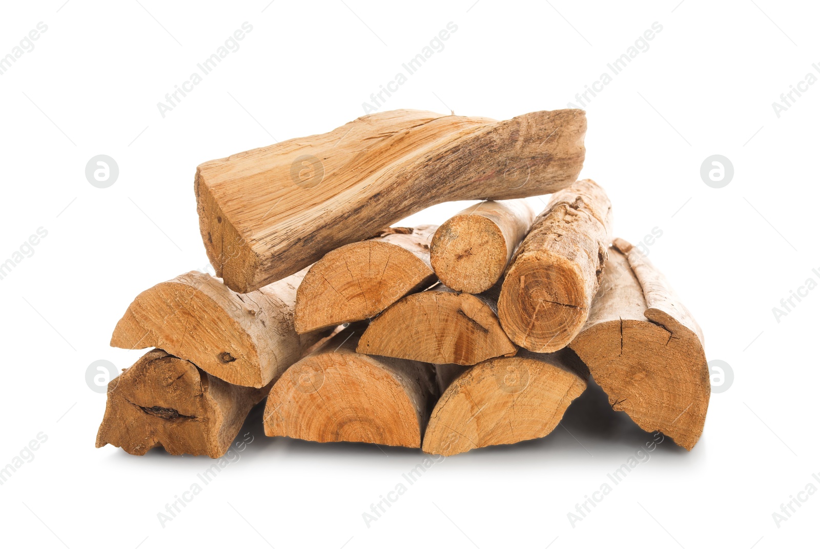 Photo of Pile of cut firewood isolated on white