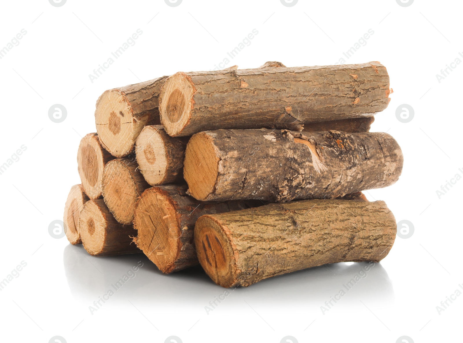 Photo of Pile of cut firewood isolated on white