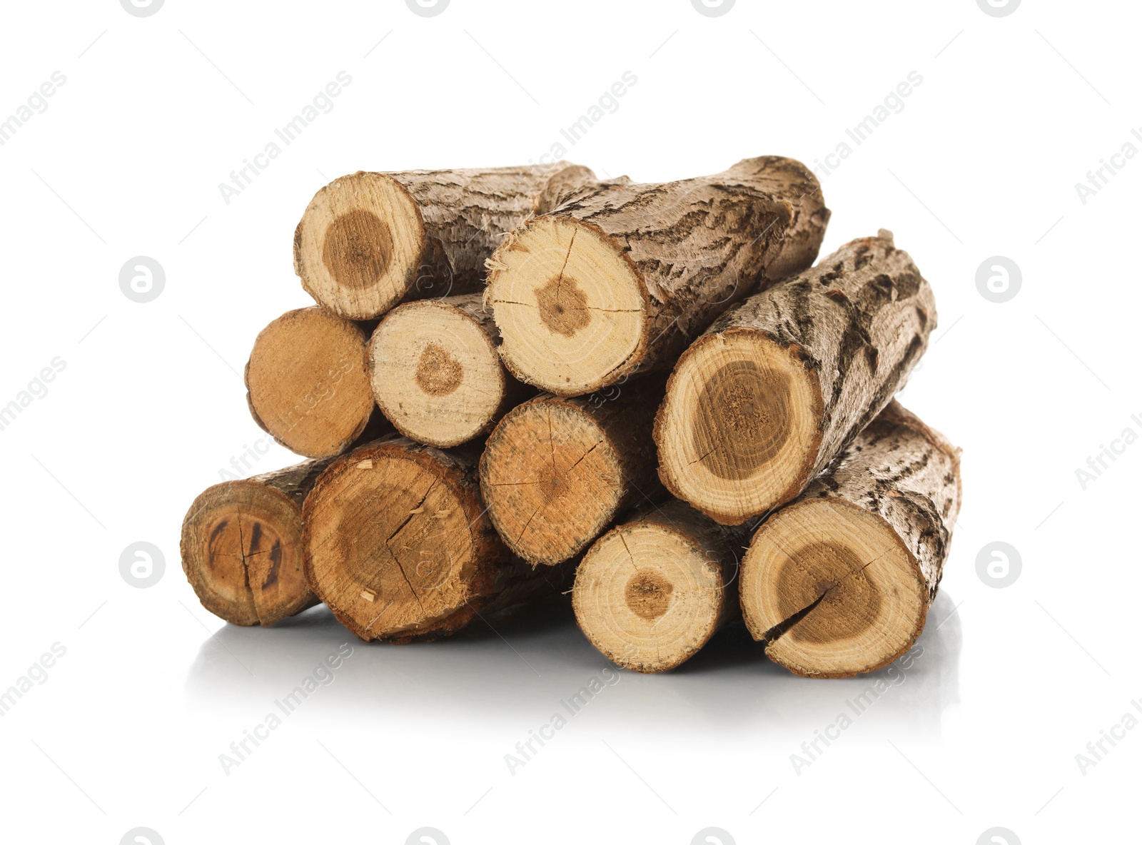 Photo of Pile of cut firewood isolated on white