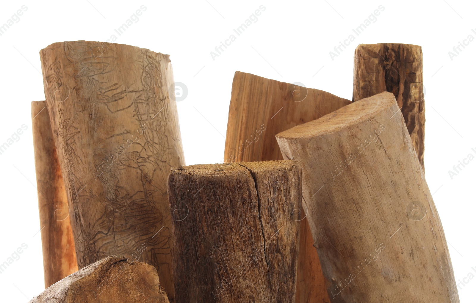 Photo of Pile of cut firewood isolated on white
