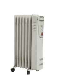 Photo of Electric heater isolated on white. Used stuff