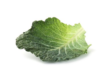 Photo of Fresh Savoy cabbage leaf isolated on white