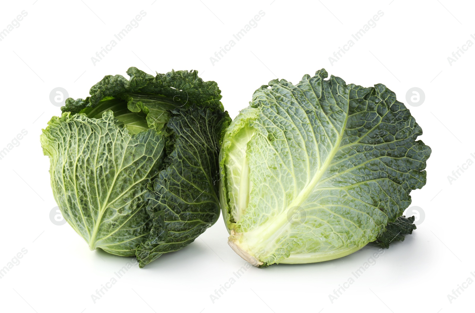 Photo of Fresh ripe Savoy cabbages isolated on white