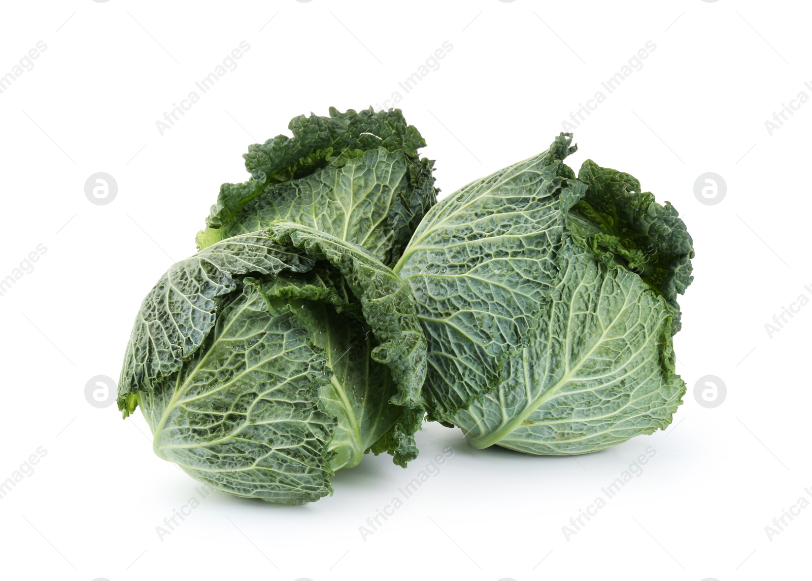 Photo of Fresh ripe Savoy cabbages isolated on white