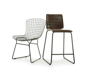 Photo of Bar stool and chair isolated on white. Used stuff
