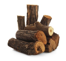 Photo of Pile of cut firewood isolated on white