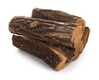 Photo of Pile of cut firewood isolated on white