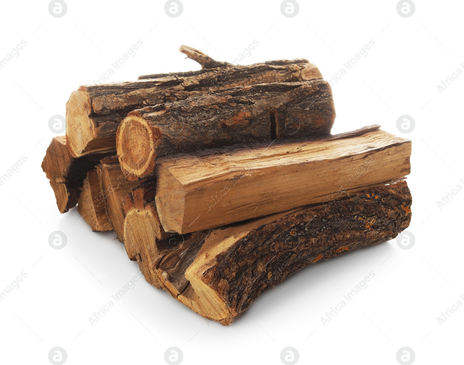 Photo of Pile of cut firewood isolated on white