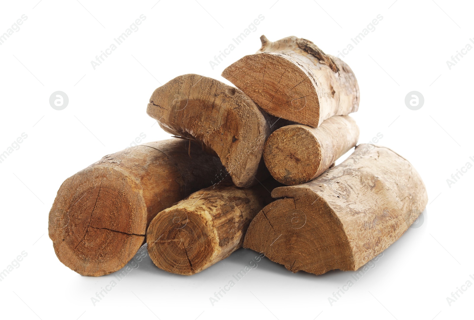 Pile of cut firewood isolated on white Photo of Pile of cut firewood isolated on white