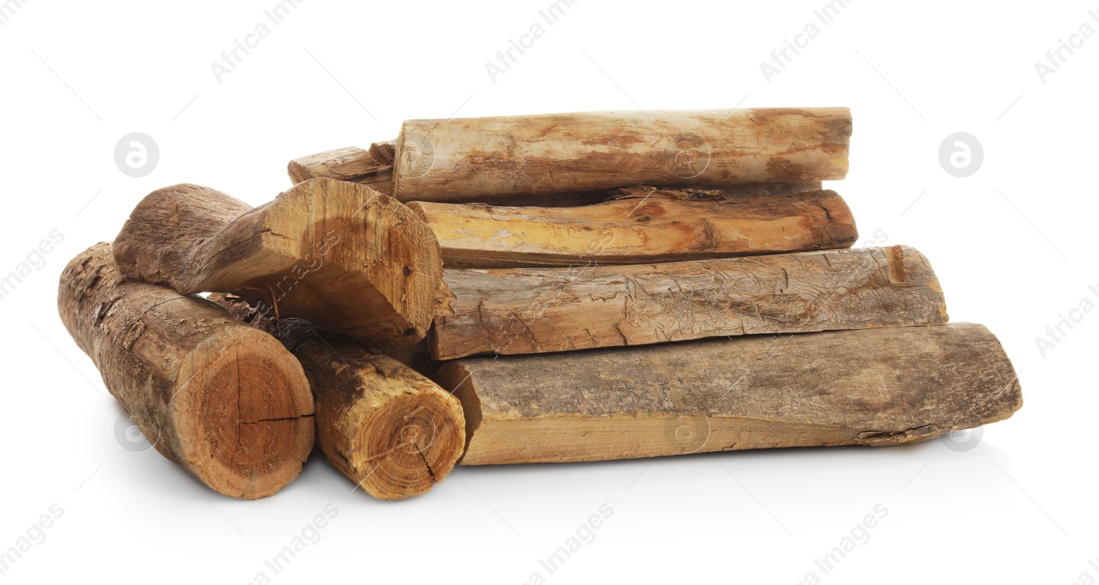 Photo of Pile of cut firewood isolated on white