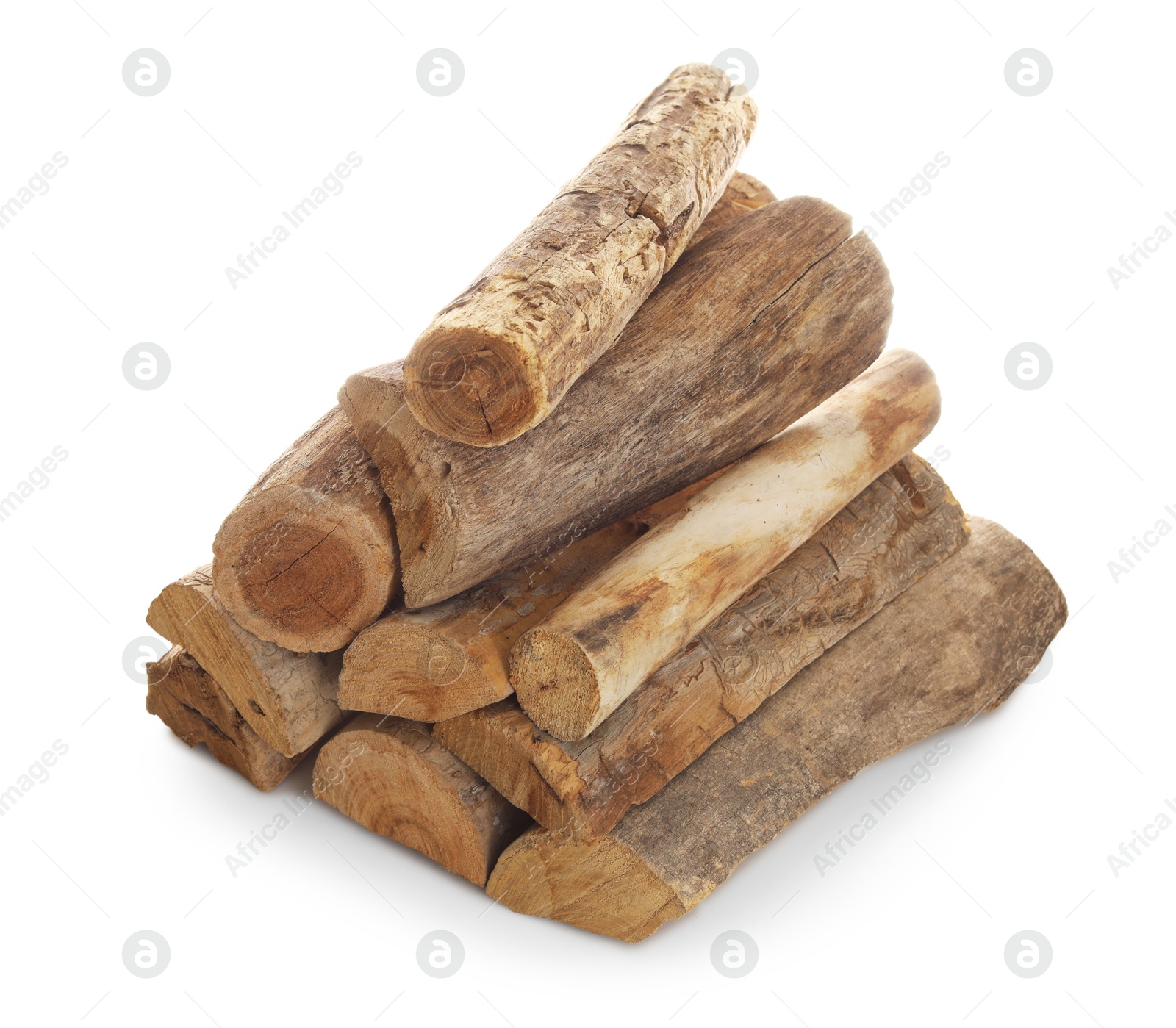 Photo of Pile of cut firewood isolated on white