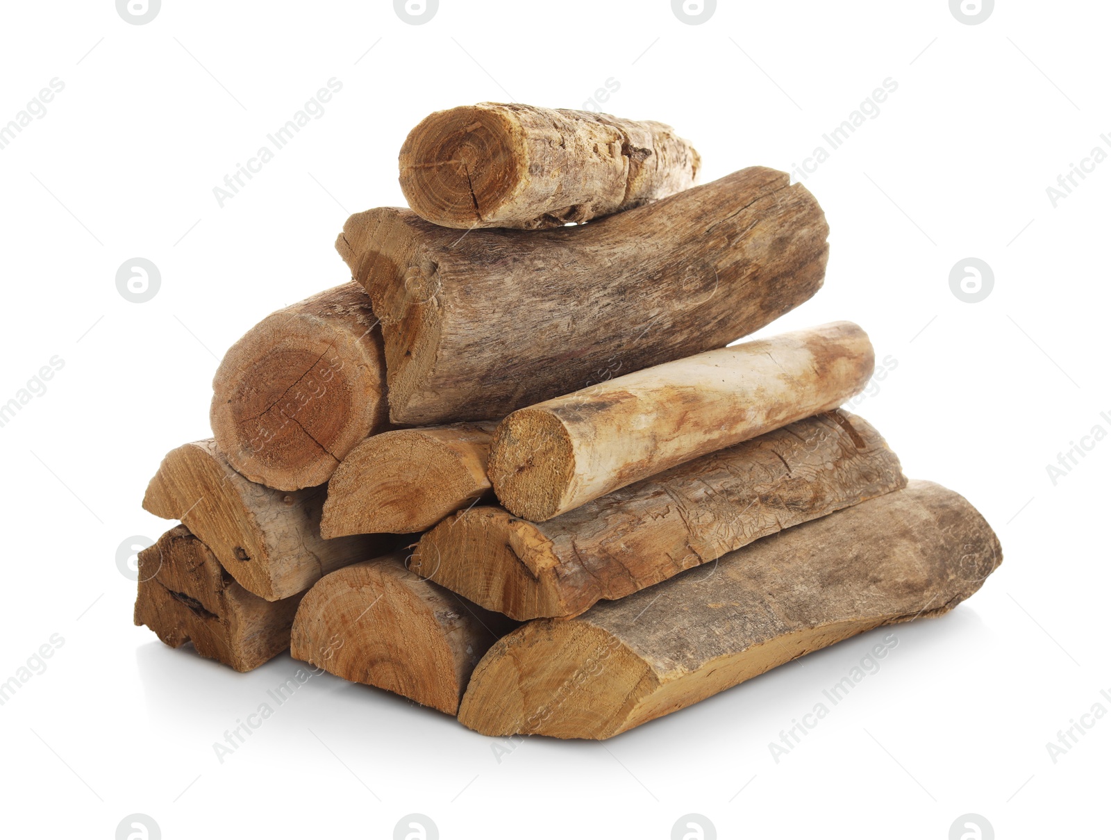 Photo of Pile of cut firewood isolated on white