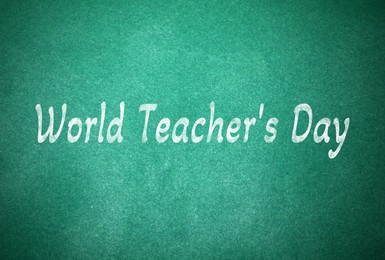 Image of Happy Teacher's Day greeting card. Text on green chalkboard