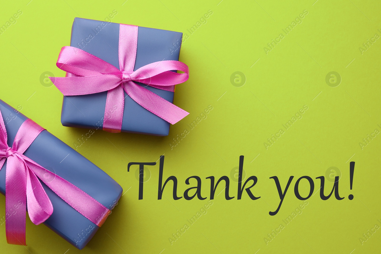 Image of Thank you card design with gift boxes on light green background