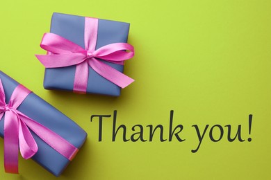 Image of Thank you card design with gift boxes on light green background