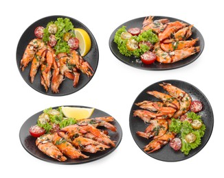 Image of Grilled shrimps isolated on white, set. Delicious sea food