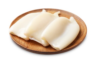 Photo of Pieces of raw squids isolated on white