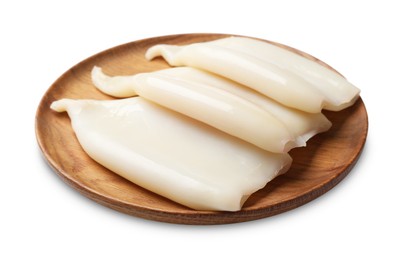 Photo of Pieces of raw squids isolated on white
