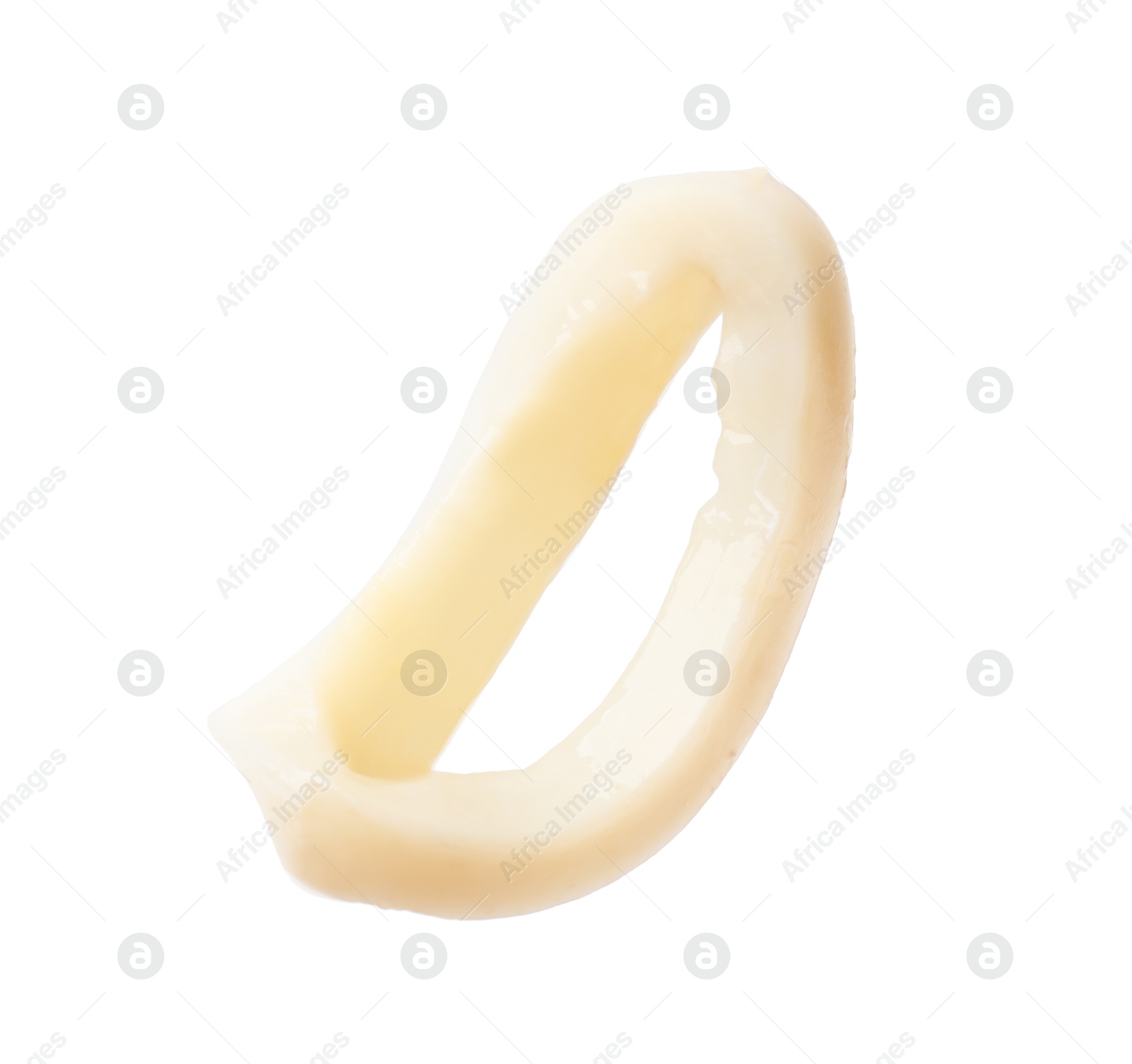Photo of One raw squid ring isolated on white