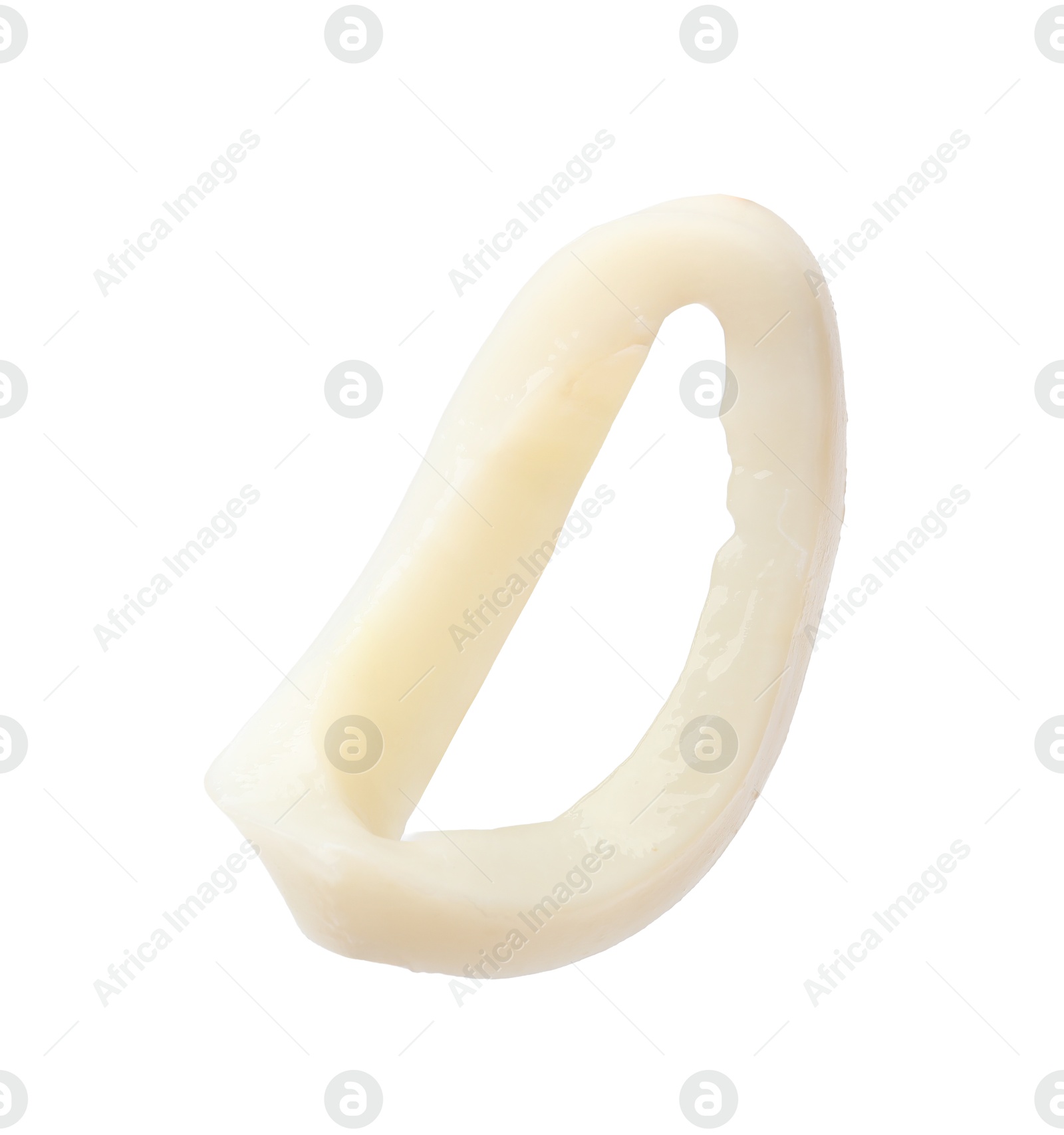 Photo of One raw squid ring isolated on white