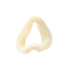 Photo of One raw squid ring isolated on white