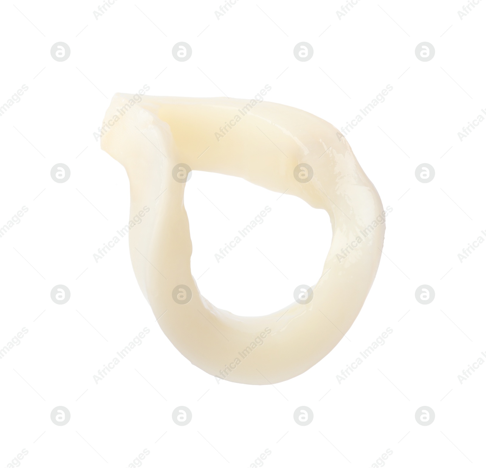 Photo of One raw squid ring isolated on white