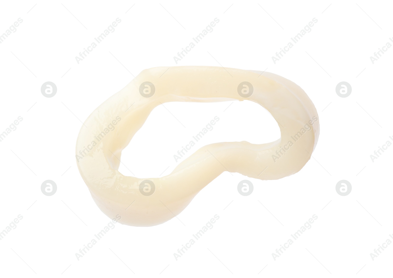 Photo of One raw squid ring isolated on white