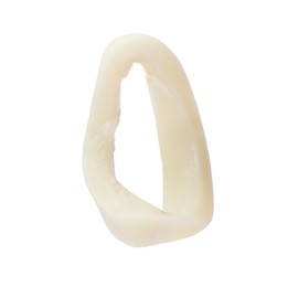 Photo of One raw squid ring isolated on white
