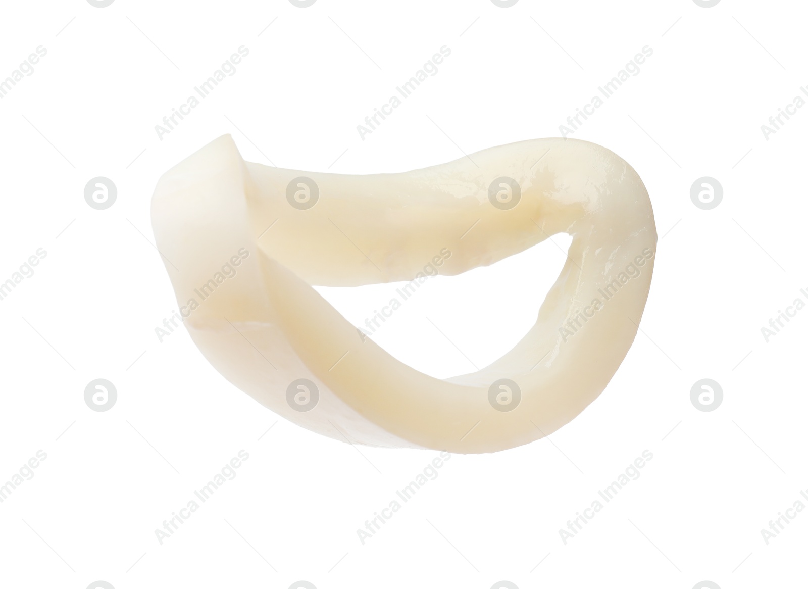Photo of One raw squid ring isolated on white