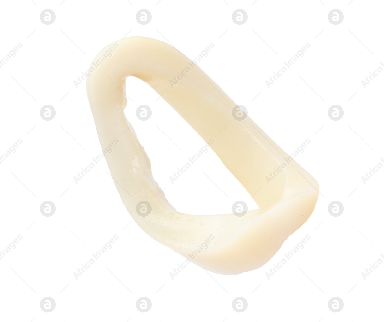 Photo of One raw squid ring isolated on white