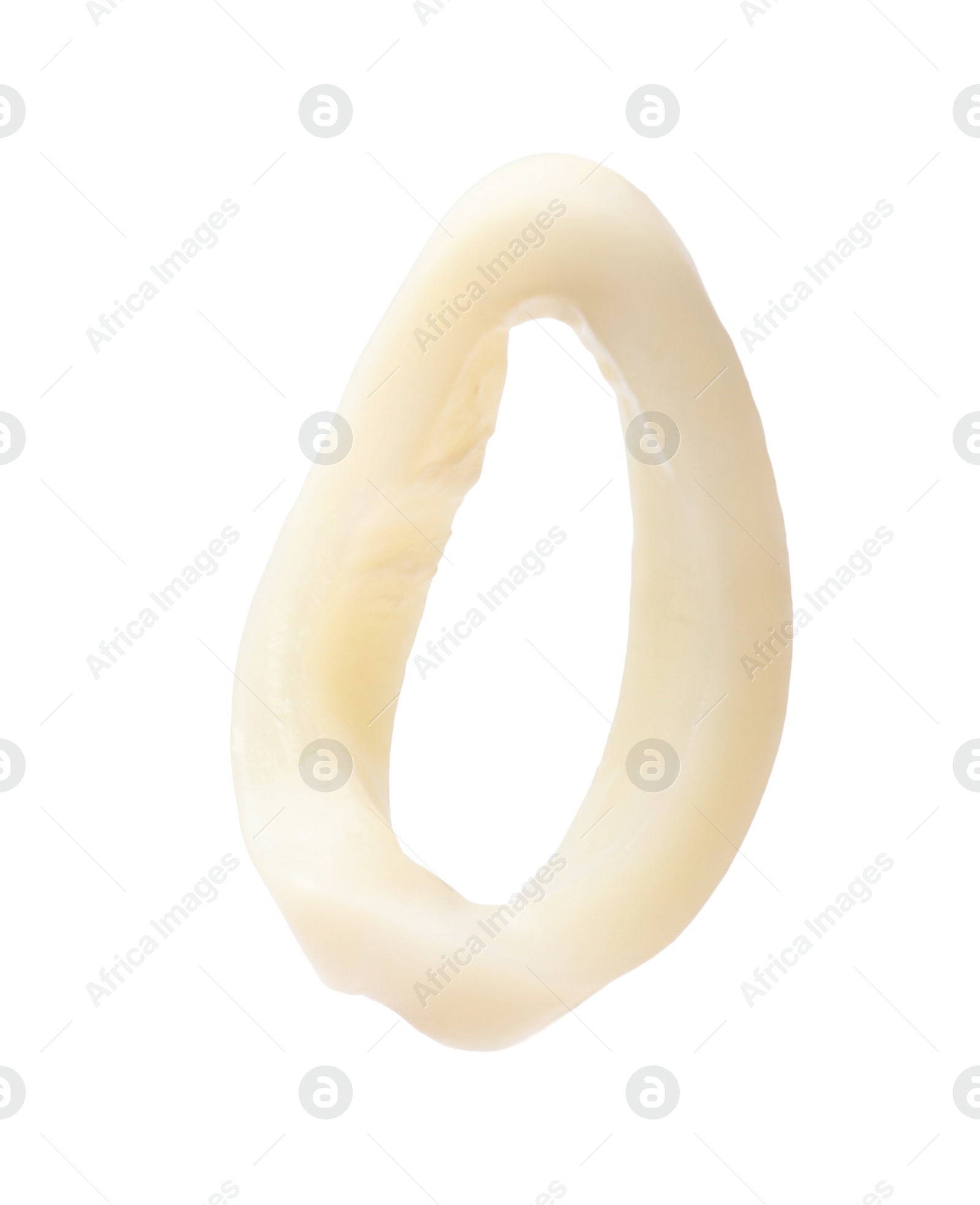 Photo of One raw squid ring isolated on white
