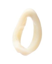 Photo of One raw squid ring isolated on white