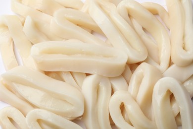 Photo of Raw squid rings on white background, top view