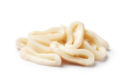 Photo of Pile of raw squid rings isolated on white