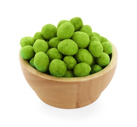 Photo of Wasabi coated peanuts in bowl isolated on white