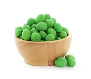 Photo of Wasabi coated peanuts in bowl isolated on white
