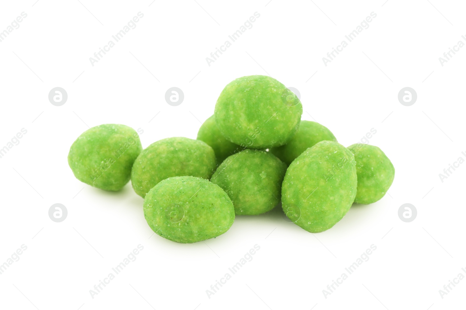 Photo of Heap of wasabi coated peanuts isolated on white