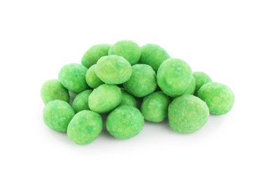 Photo of Heap of wasabi coated peanuts isolated on white