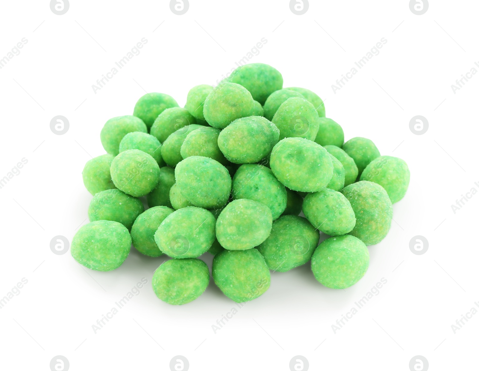 Photo of Heap of wasabi coated peanuts isolated on white