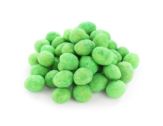 Photo of Heap of wasabi coated peanuts isolated on white