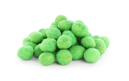 Photo of Heap of wasabi coated peanuts isolated on white