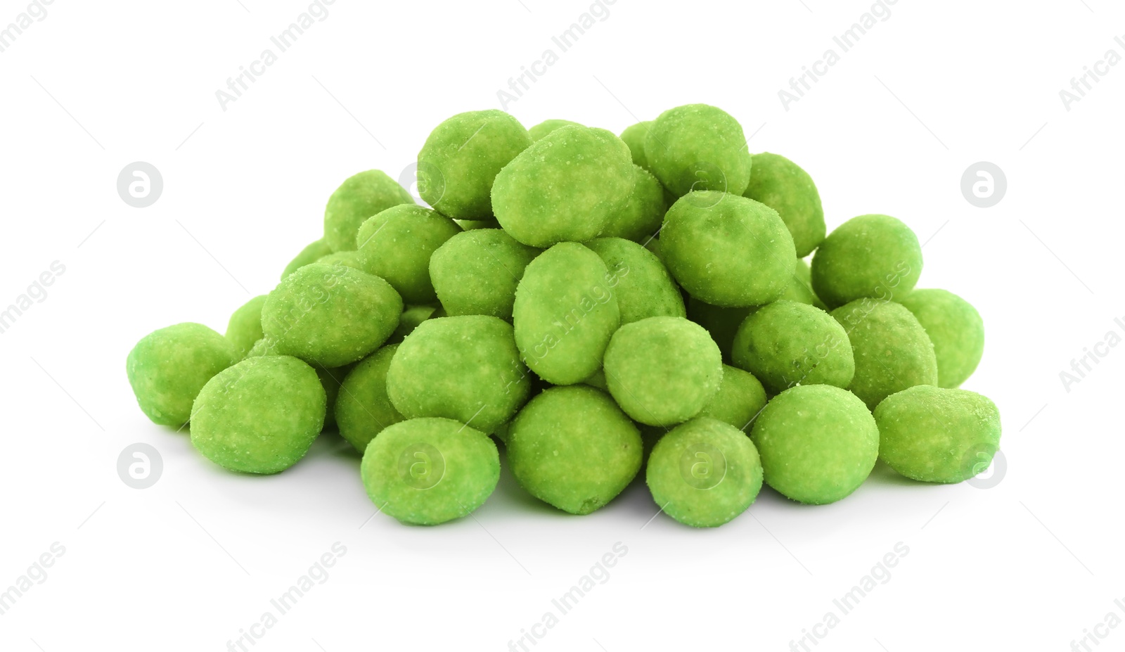 Photo of Heap of wasabi coated peanuts isolated on white