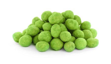 Photo of Heap of wasabi coated peanuts isolated on white