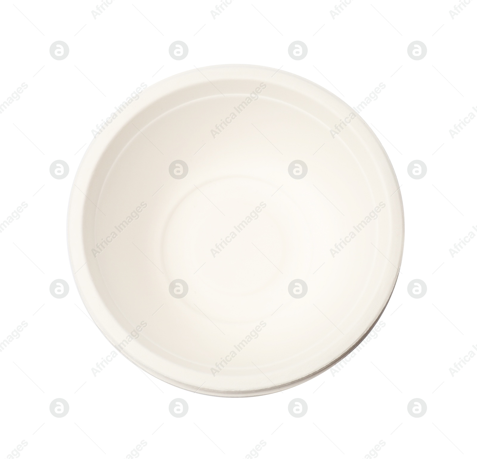 Photo of Disposable tableware. Paper bowl isolated on white, top view