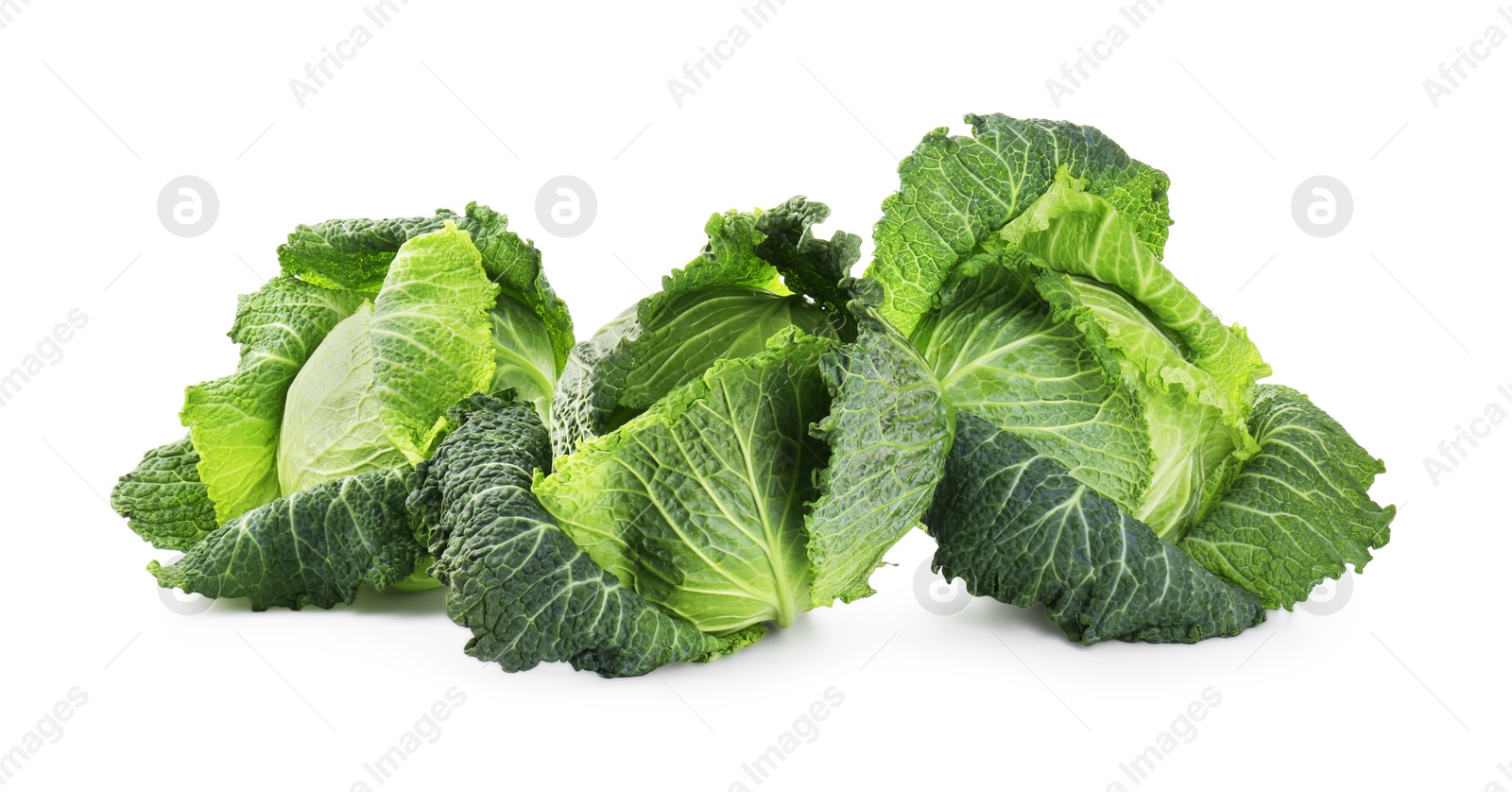 Photo of Fresh ripe Savoy cabbages isolated on white