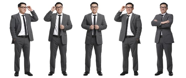 Image of Full-length portraits of businessman on white background, collage
