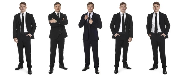Image of Full-length portraits of businessman on white background, collage